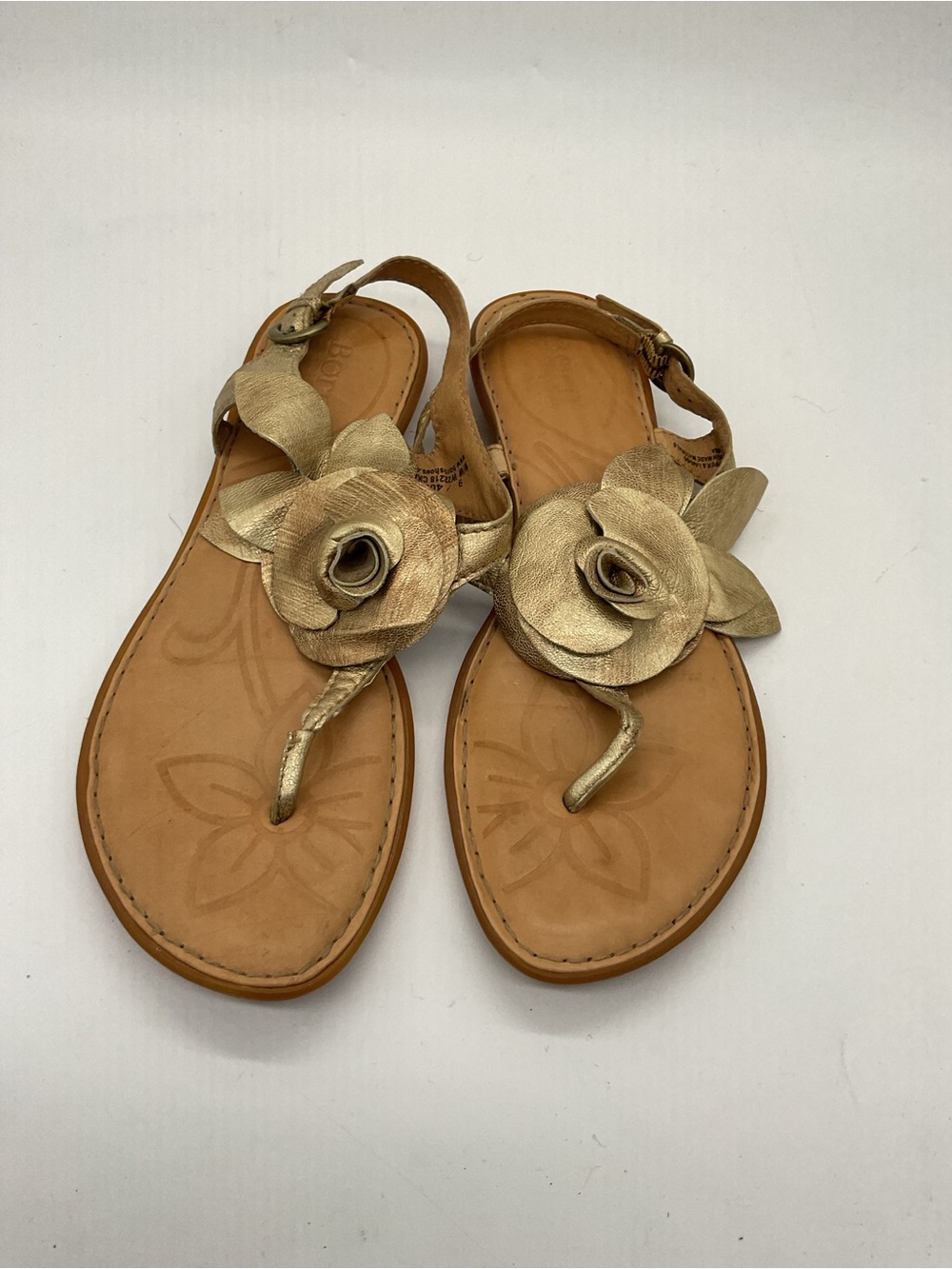 Born Gold Floral T-Strap Sandals